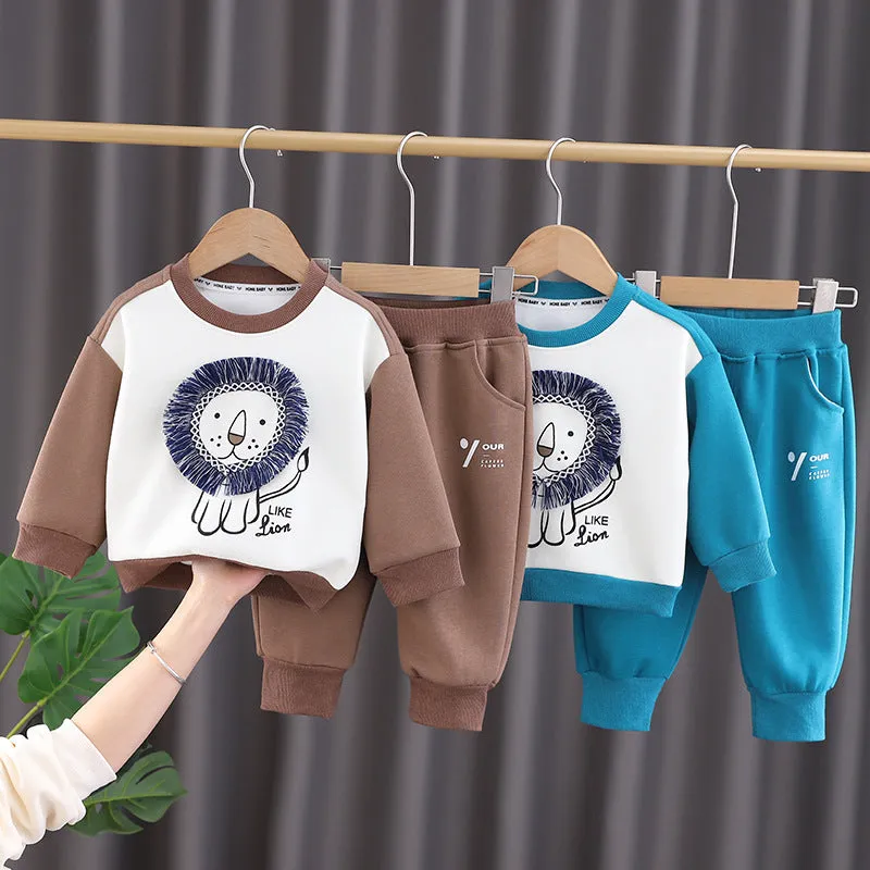 2 Pieces Set Baby Kid Boys Animals Print Hoodies Sweatshirts And Solid Color Pants Wholesale 23090622