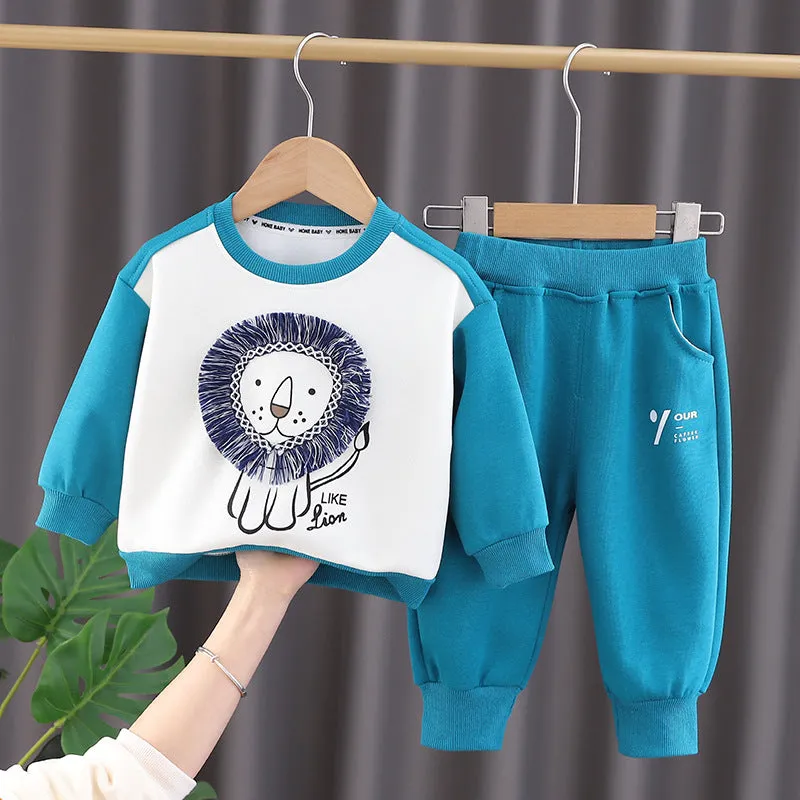 2 Pieces Set Baby Kid Boys Animals Print Hoodies Sweatshirts And Solid Color Pants Wholesale 23090622