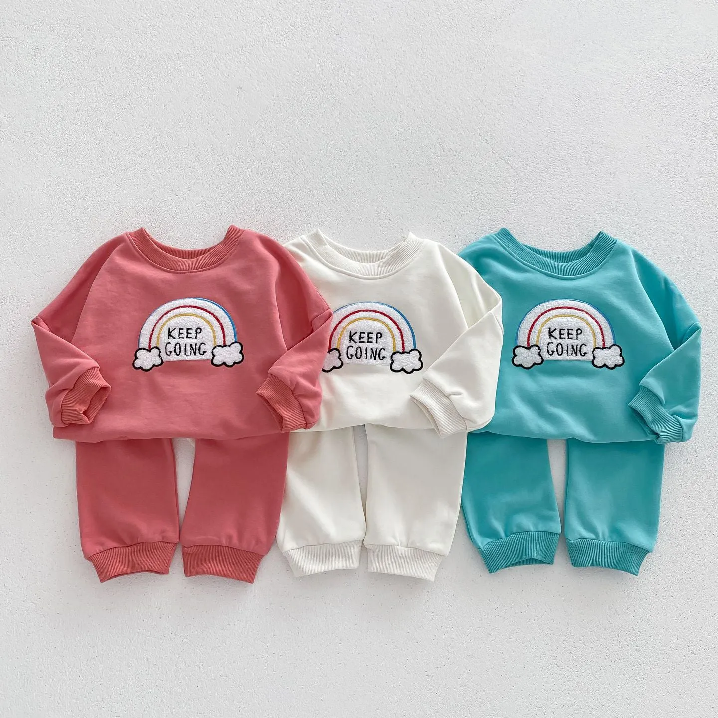 2 Pieces Set Baby Kid Girls Boys Rainbow Hoodies Sweatshirts And Solid Color Pants Wholesale 23101966