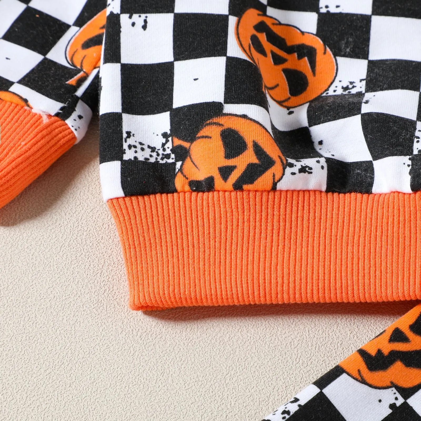 2 Pieces Set Baby Kid Girls Halloween Color-blocking Checked Print Hoodies Swearshirts And Pants Wholesale 23090637