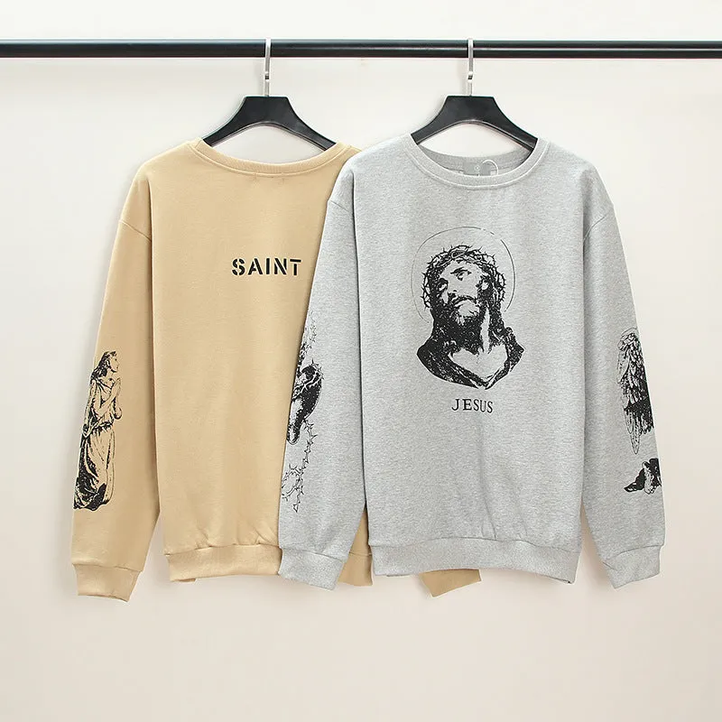 2021 Essential Sweatshirts Men Women High Quality Hip Hop Streetwear Hoodies Jesus Print Cotton Crewneck Kanye West