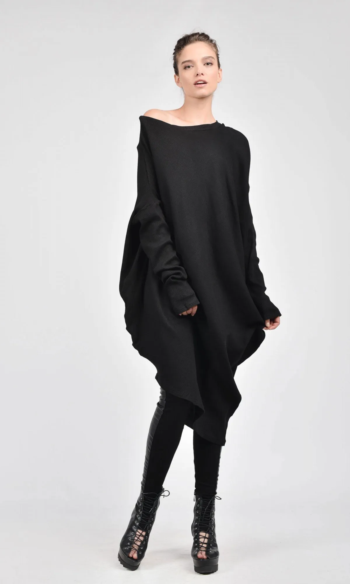 Aakasha  |Rib Dolman Sleeves Long Sleeves Plain Cotton Medium Handmade