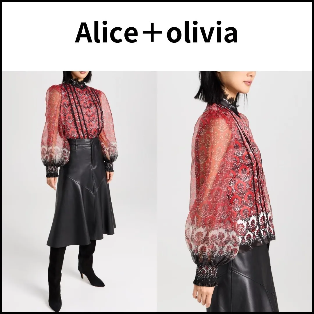 Alice+Olivia  |Casual Style Long Sleeves Office Style Puff Sleeves