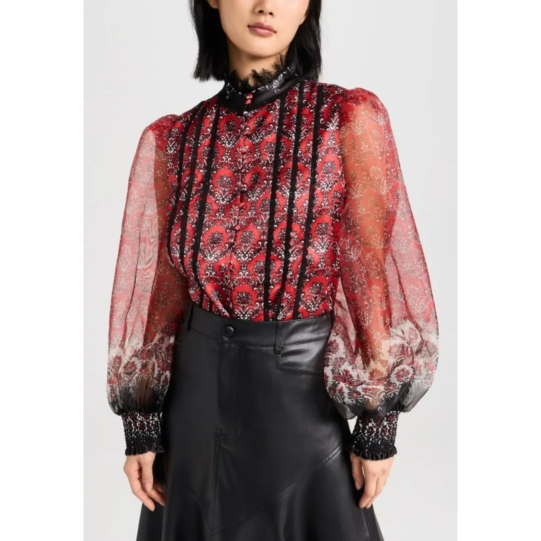 Alice+Olivia  |Casual Style Long Sleeves Office Style Puff Sleeves