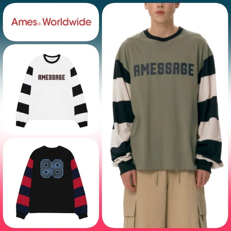 AMES-WORLDWIDE  |Unisex U-Neck Long Sleeves Cotton Long Sleeve T-shirt