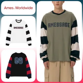 AMES-WORLDWIDE  |Unisex U-Neck Long Sleeves Cotton Long Sleeve T-shirt