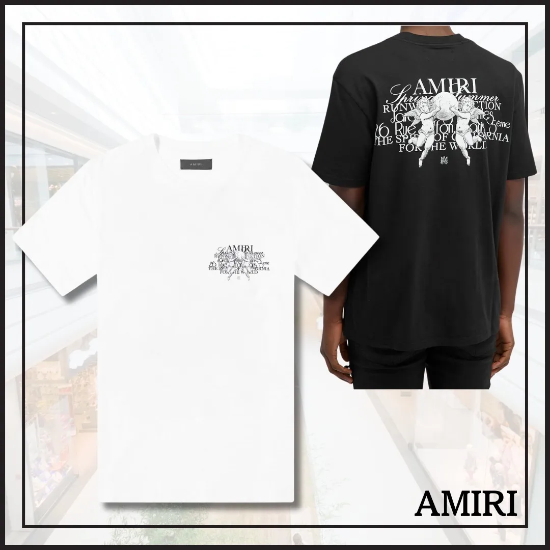 AMIRI  |Crew Neck Pullovers Unisex Street Style Cotton Short Sleeves