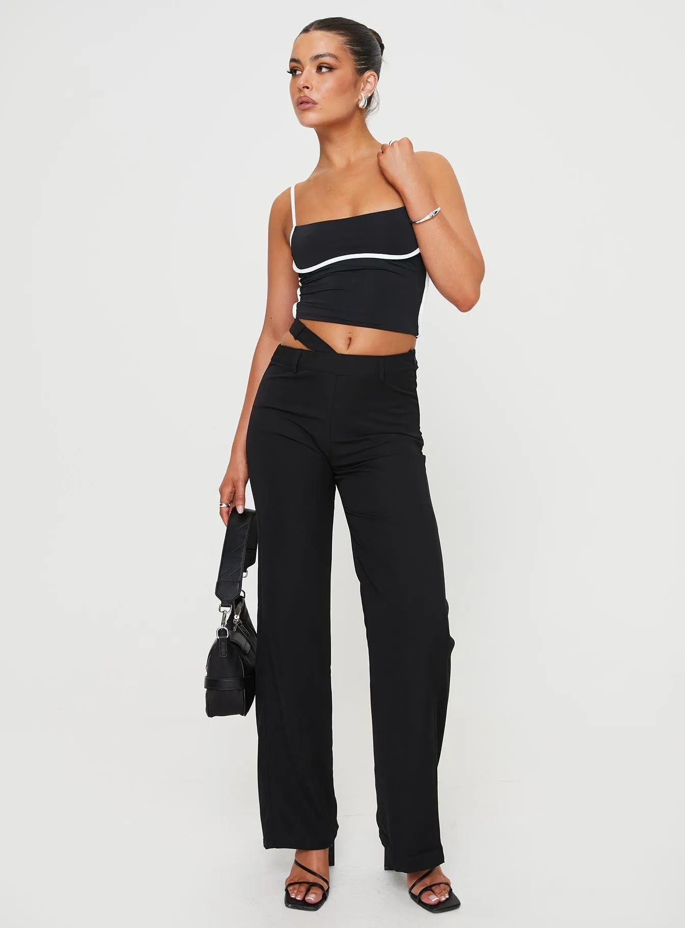 Arino Asymmetric Waistband Pants Black