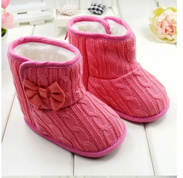 Baby Girl Knit Bowknot Faux Fleece Snow Boot Soft Sole Kids Warm Wool Baby Shoes 3-18M