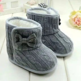 Baby Girl Knit Bowknot Faux Fleece Snow Boot Soft Sole Kids Warm Wool Baby Shoes 3-18M