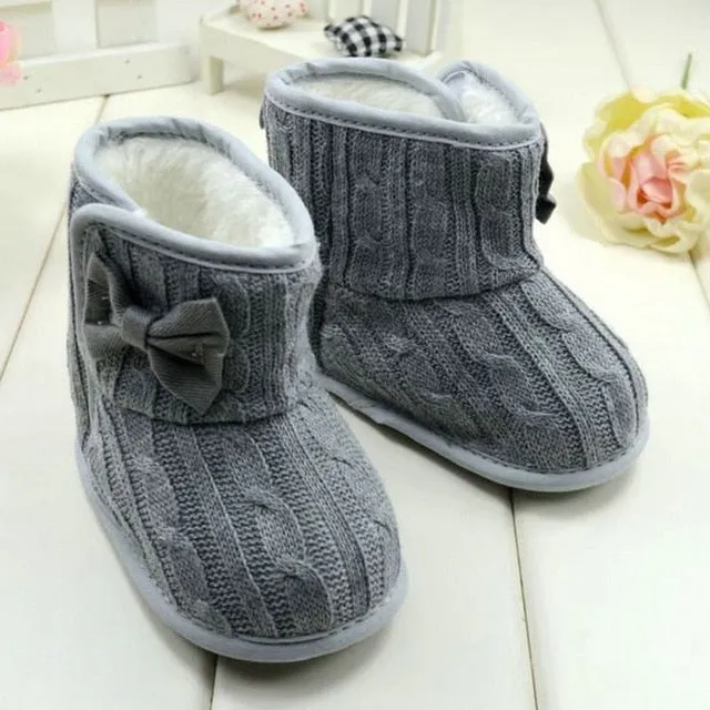 Baby Girl Knit Bowknot Faux Fleece Snow Boot Soft Sole Kids Warm Wool Baby Shoes 3-18M