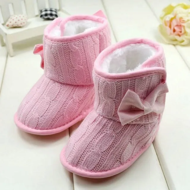 Baby Girl Knit Bowknot Faux Fleece Snow Boot Soft Sole Kids Warm Wool Baby Shoes 3-18M