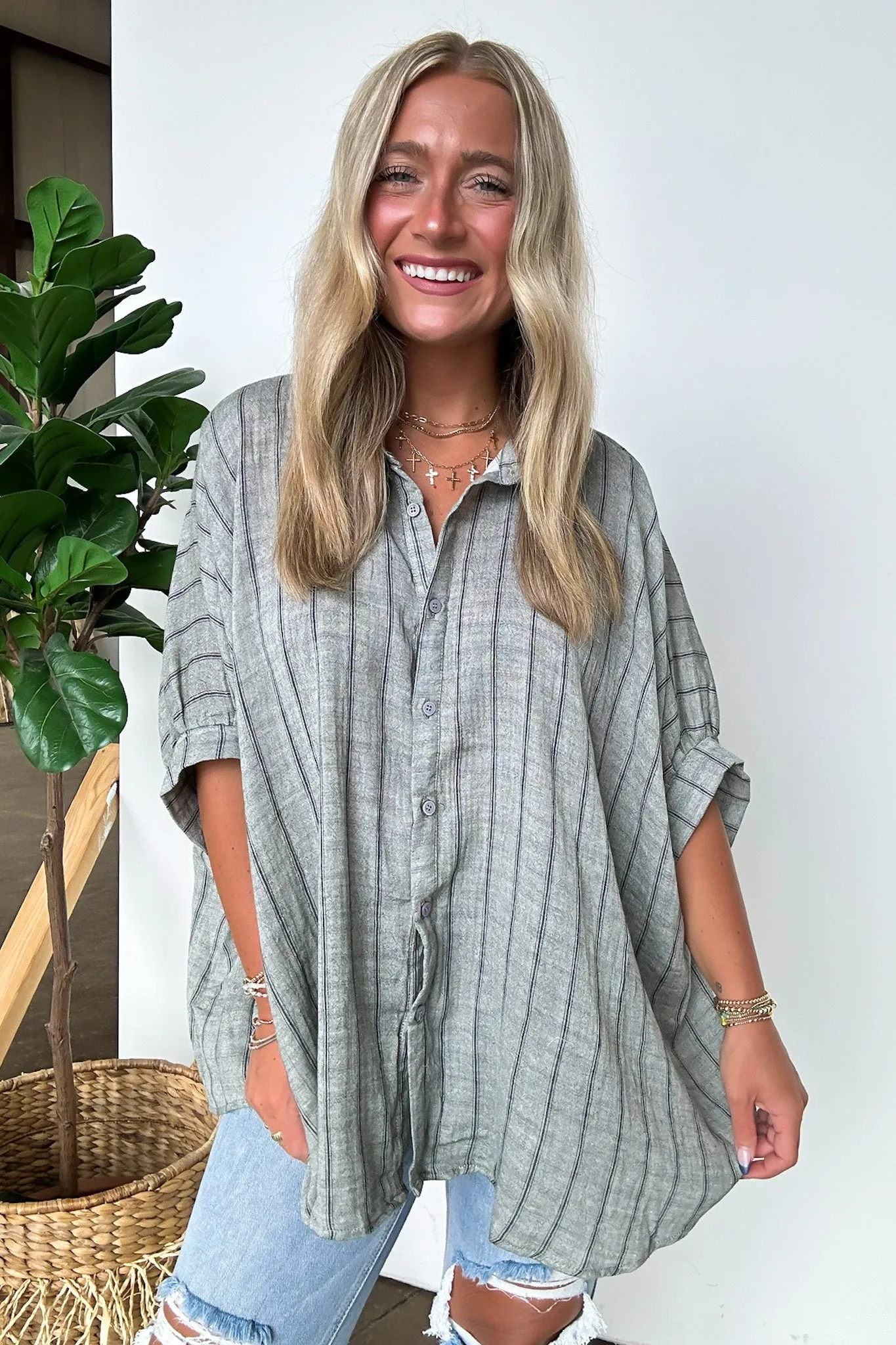 Beckham Oversized Striped Button Down Top - BACK IN STOCK