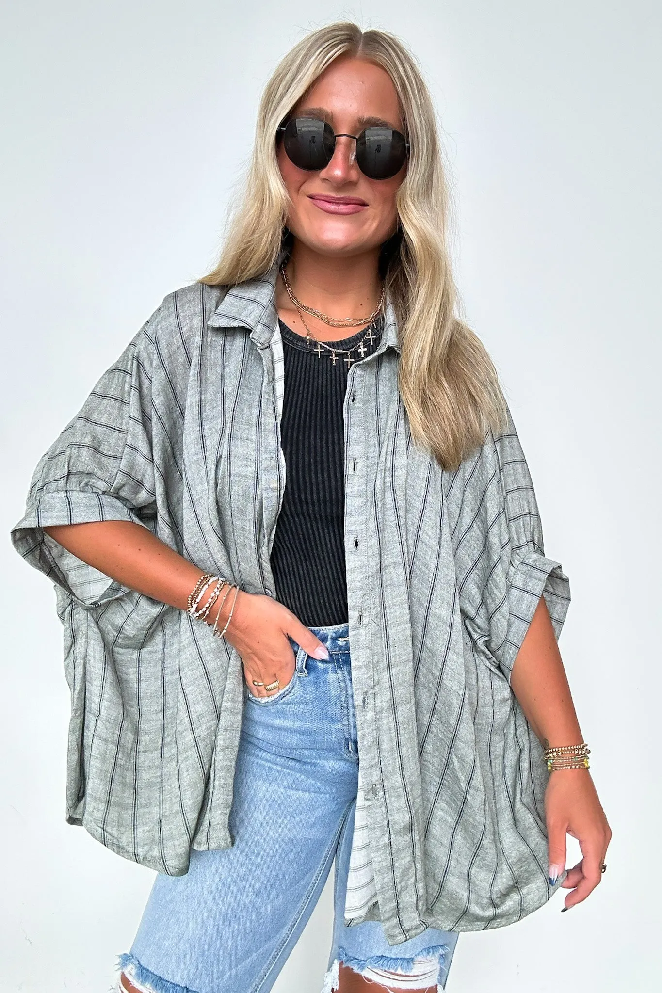 Beckham Oversized Striped Button Down Top - BACK IN STOCK