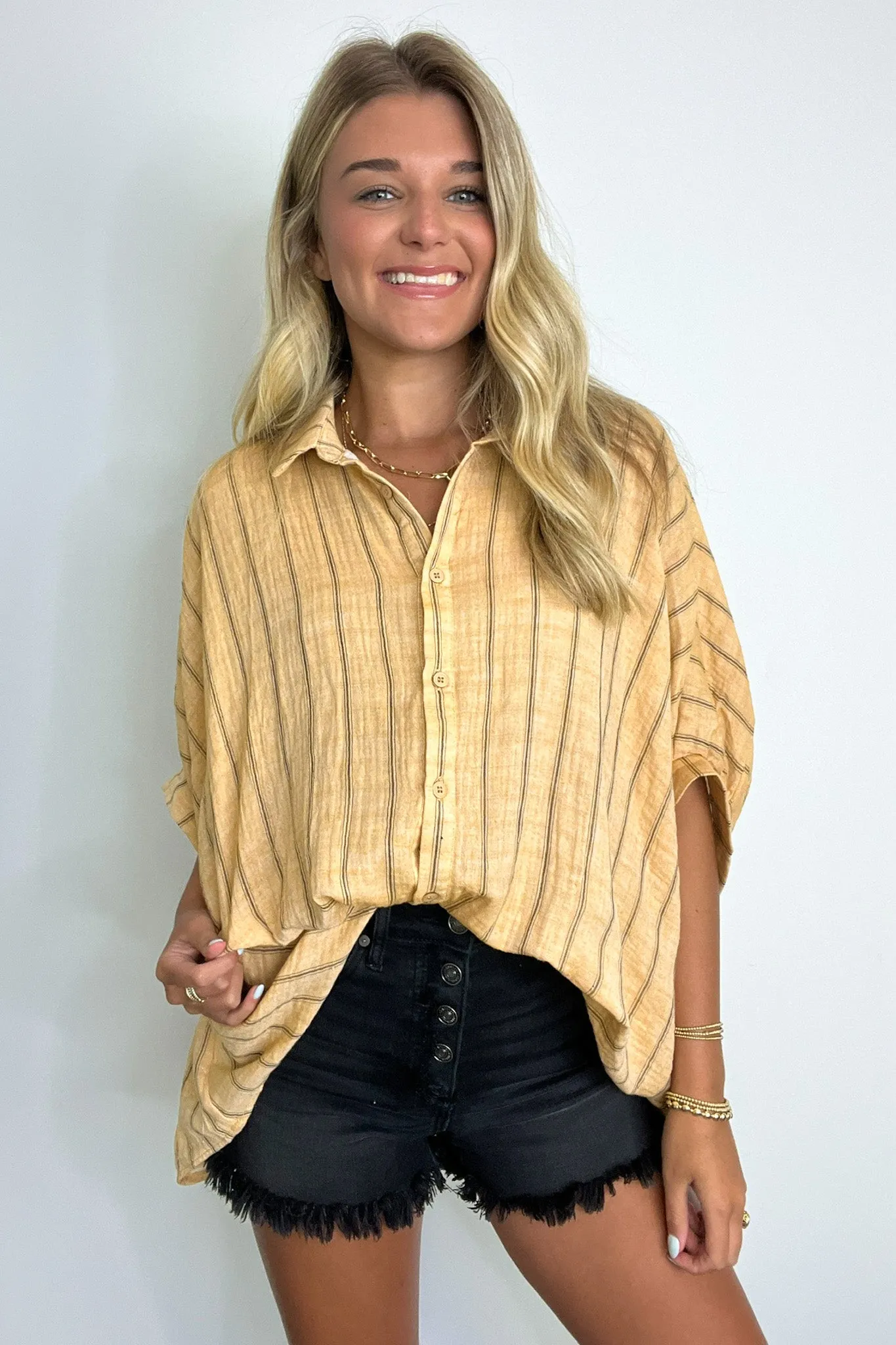 Beckham Oversized Striped Button Down Top - BACK IN STOCK