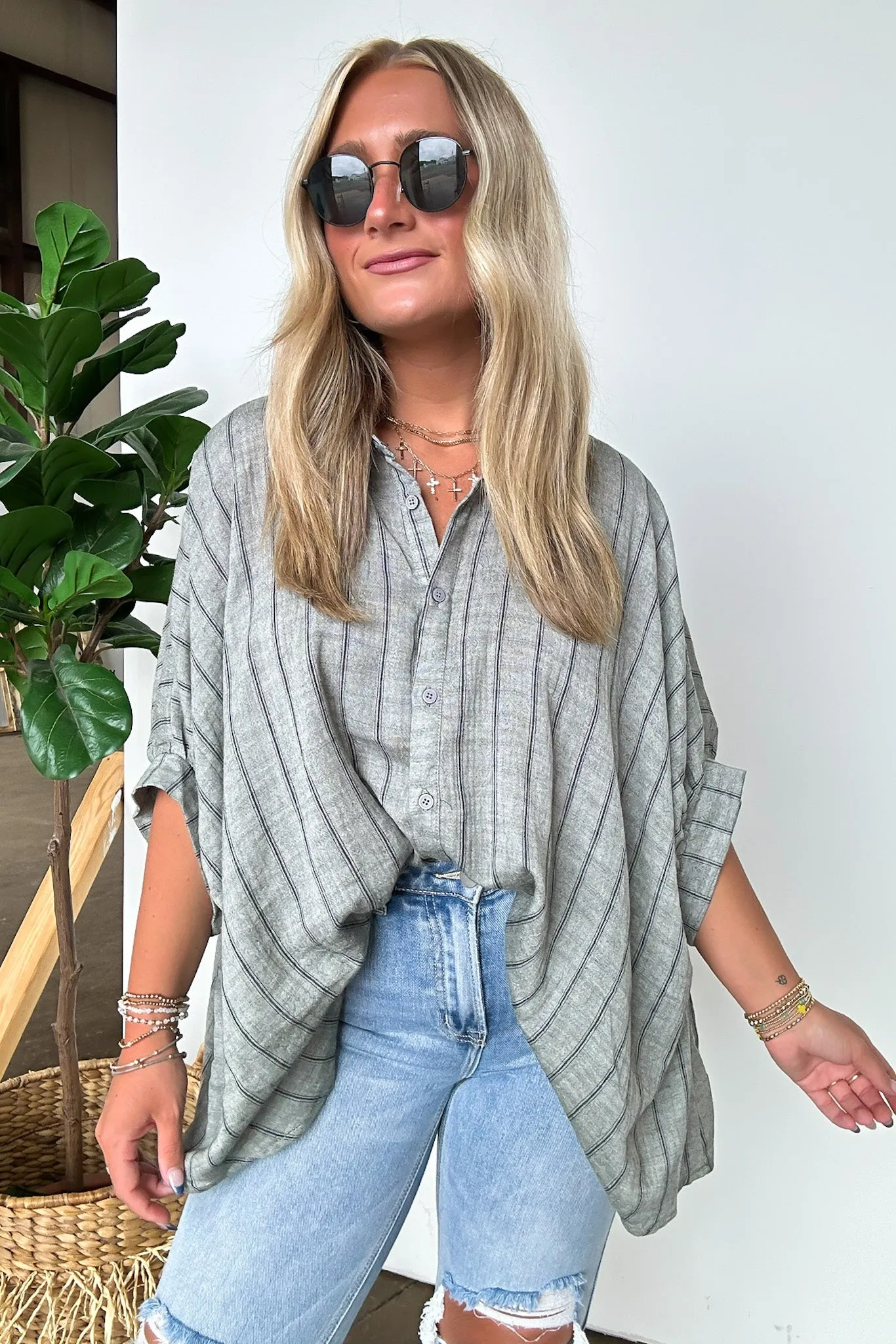 Beckham Oversized Striped Button Down Top - BACK IN STOCK