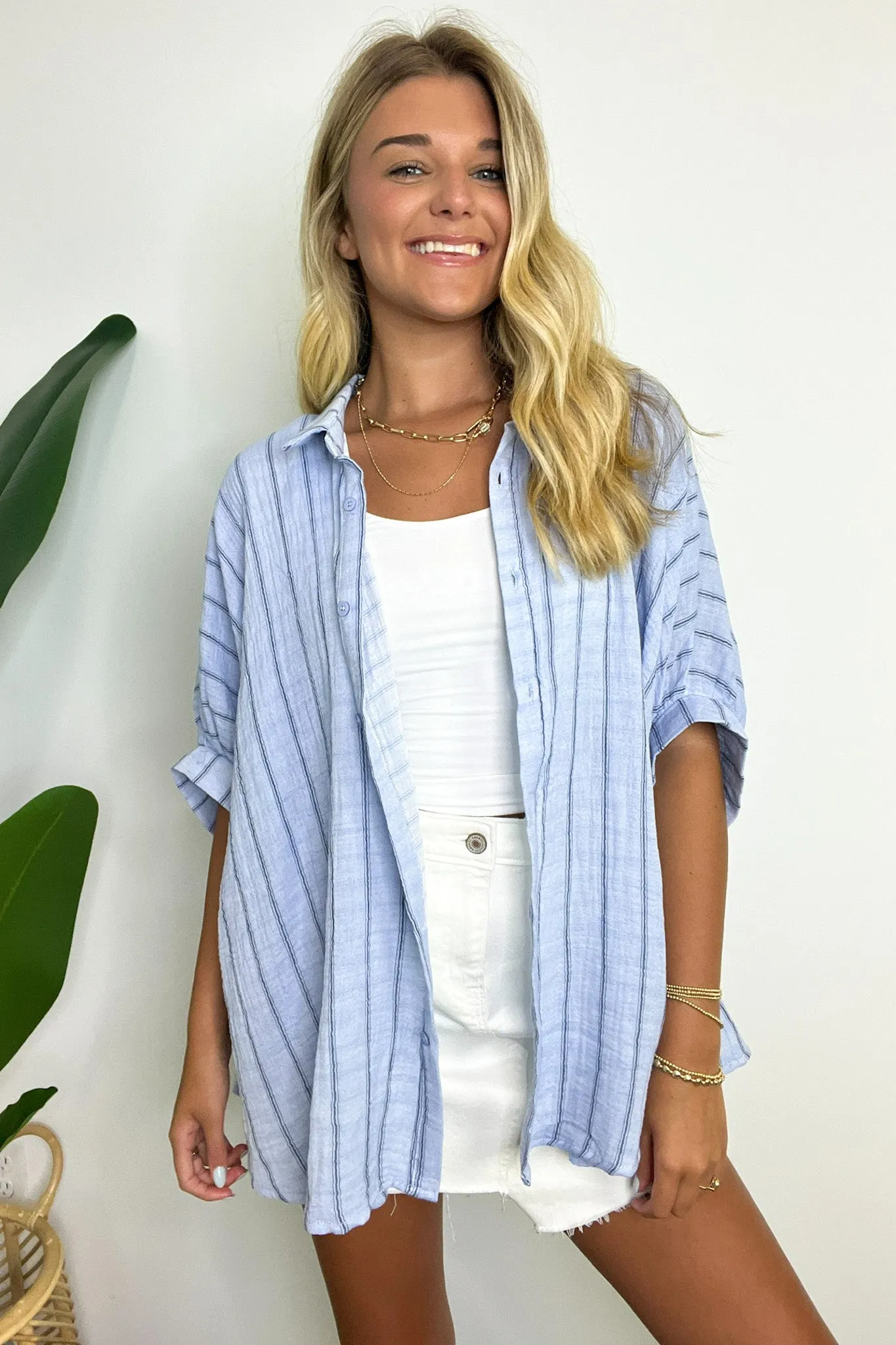 Beckham Oversized Striped Button Down Top - BACK IN STOCK