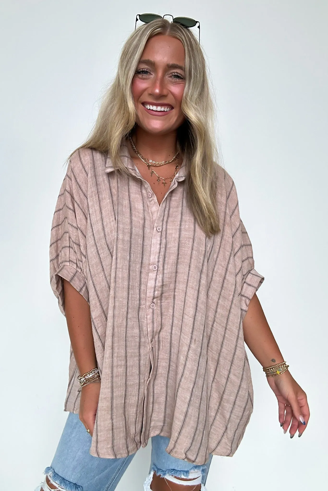 Beckham Oversized Striped Button Down Top - BACK IN STOCK