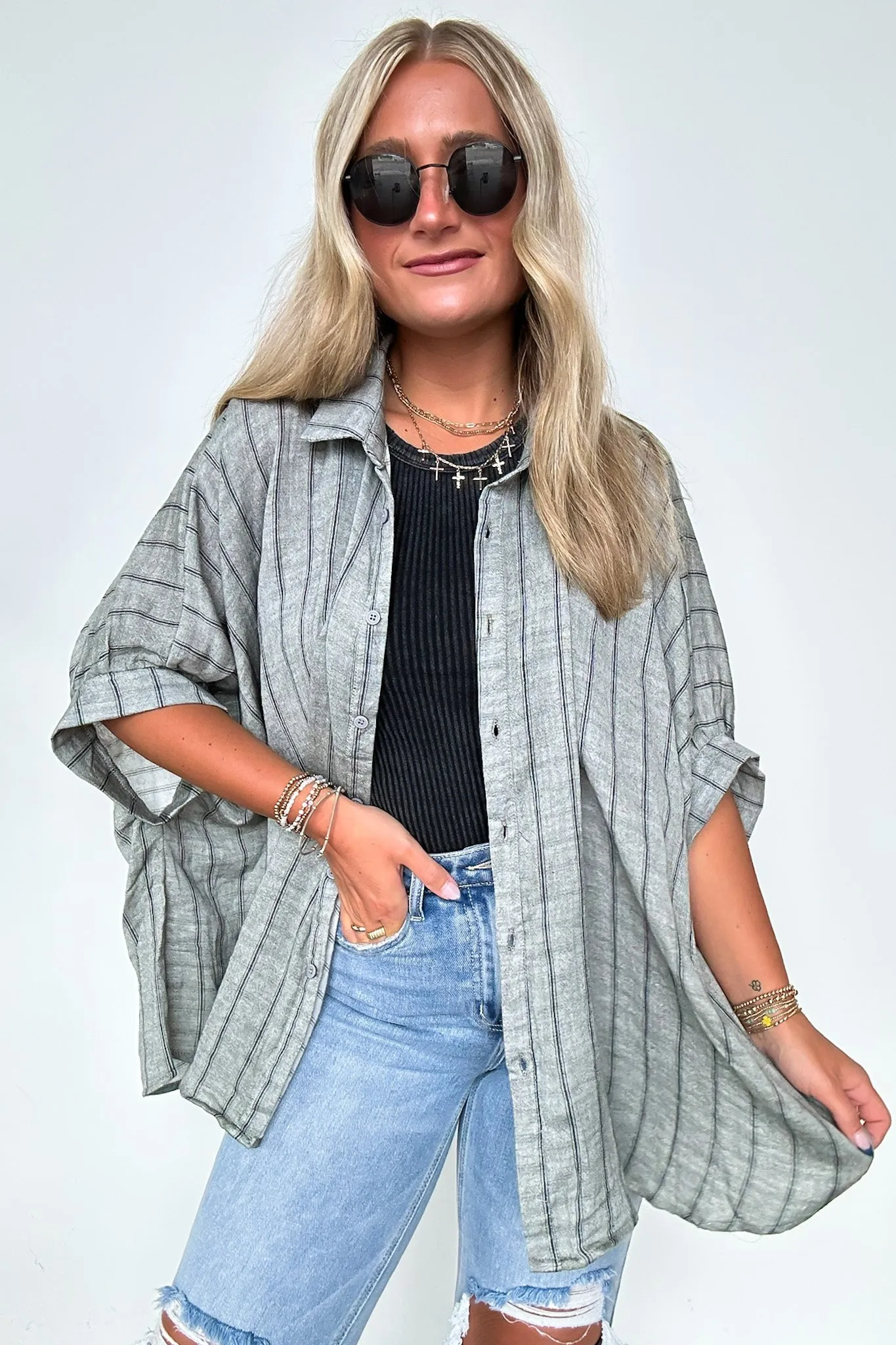 Beckham Oversized Striped Button Down Top - BACK IN STOCK