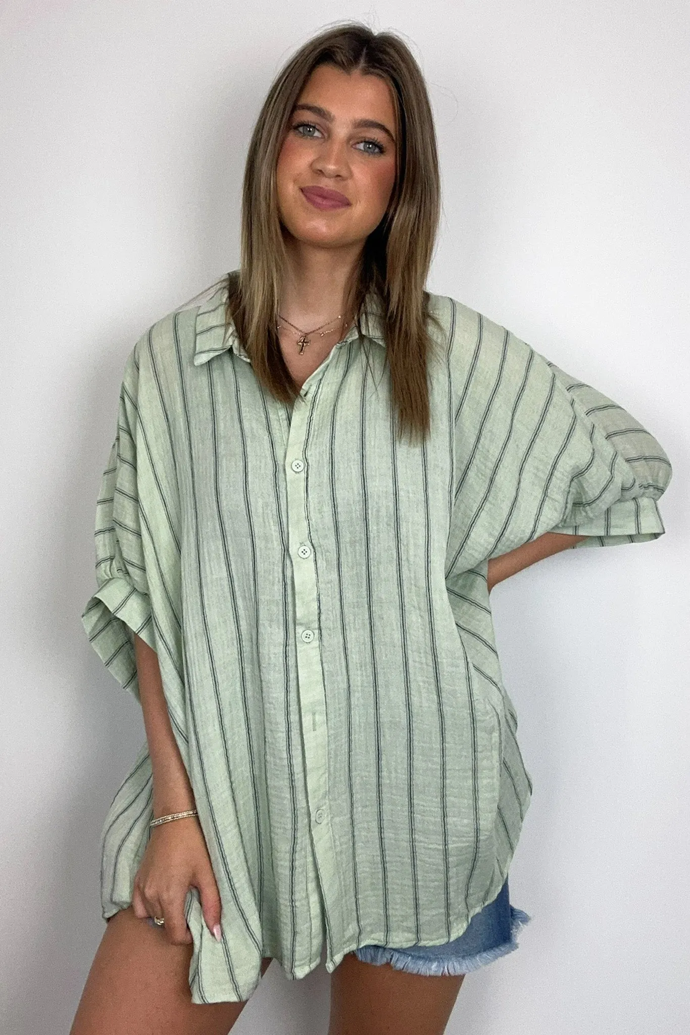 Beckham Oversized Striped Button Down Top - BACK IN STOCK