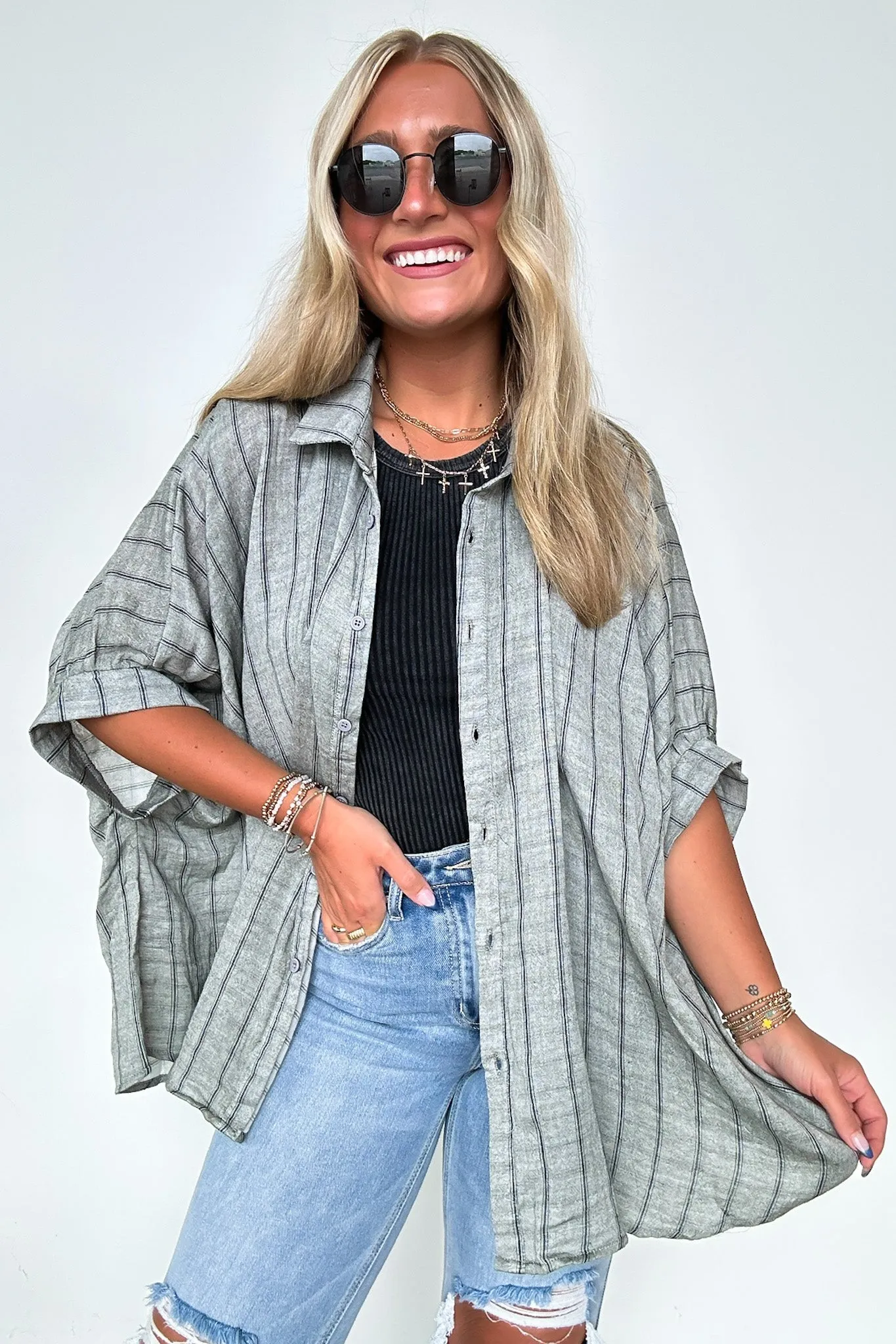 Beckham Oversized Striped Button Down Top - BACK IN STOCK