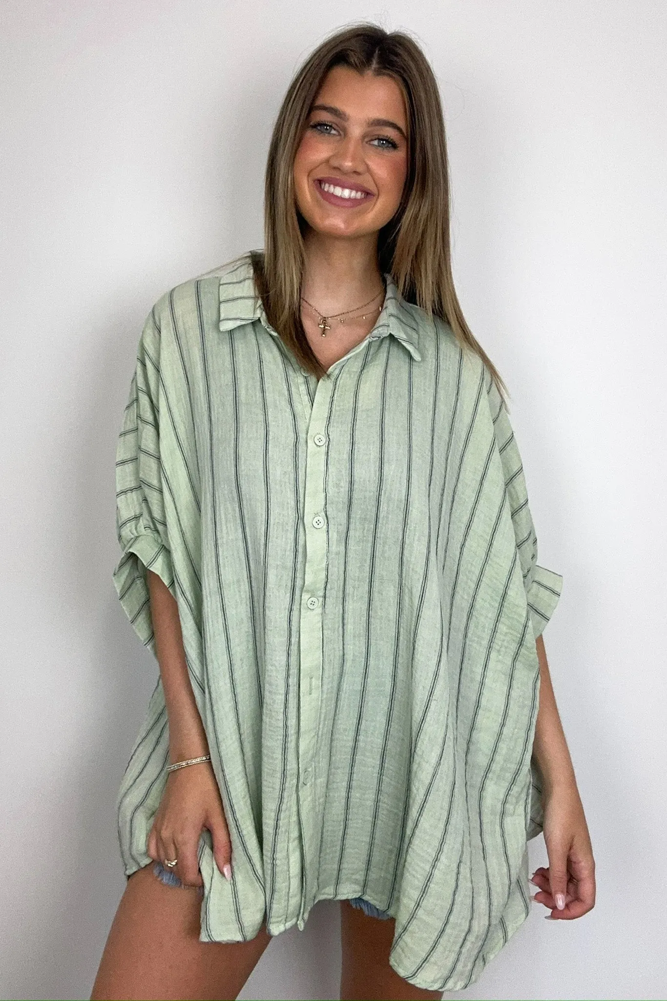 Beckham Oversized Striped Button Down Top - BACK IN STOCK