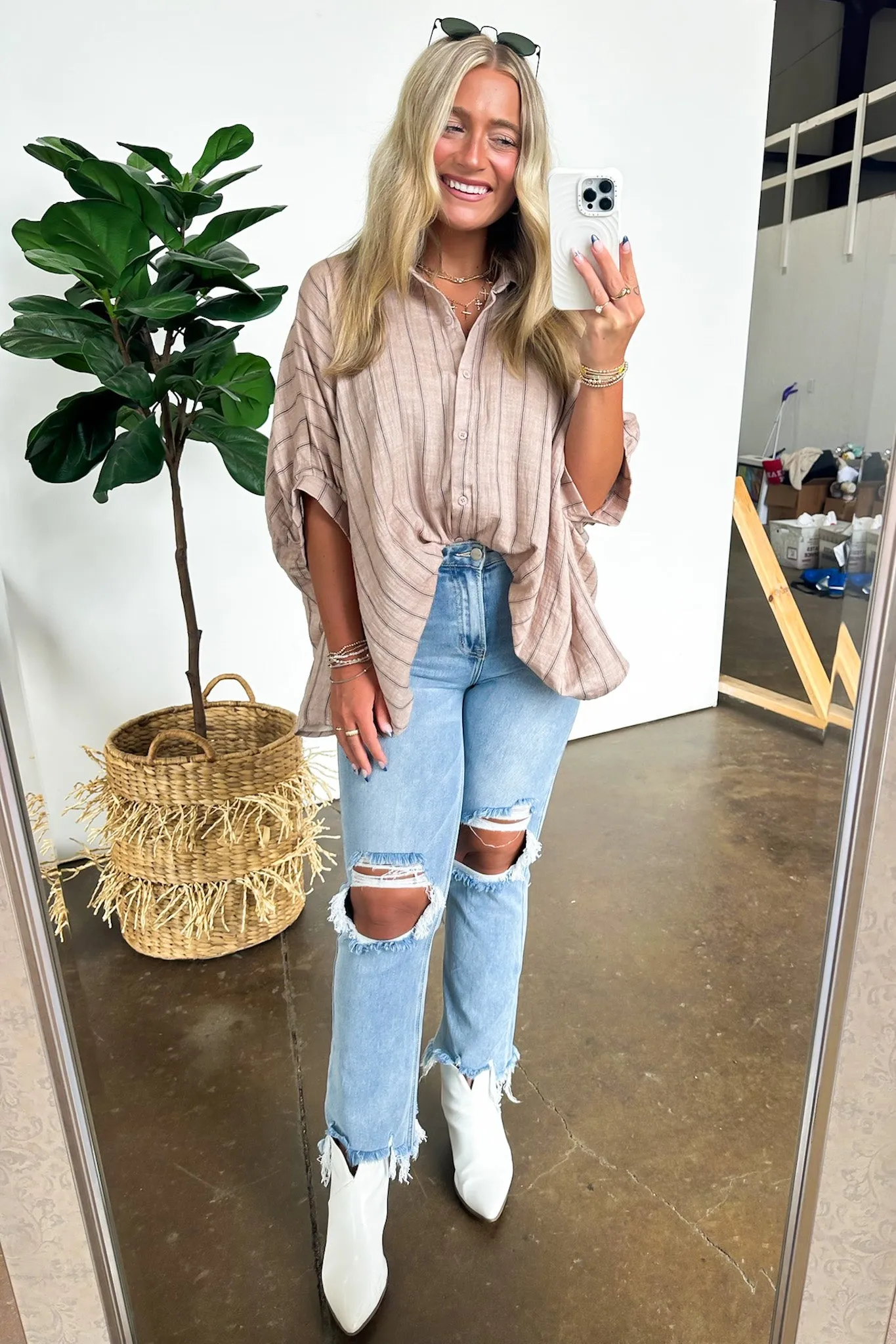 Beckham Oversized Striped Button Down Top - BACK IN STOCK