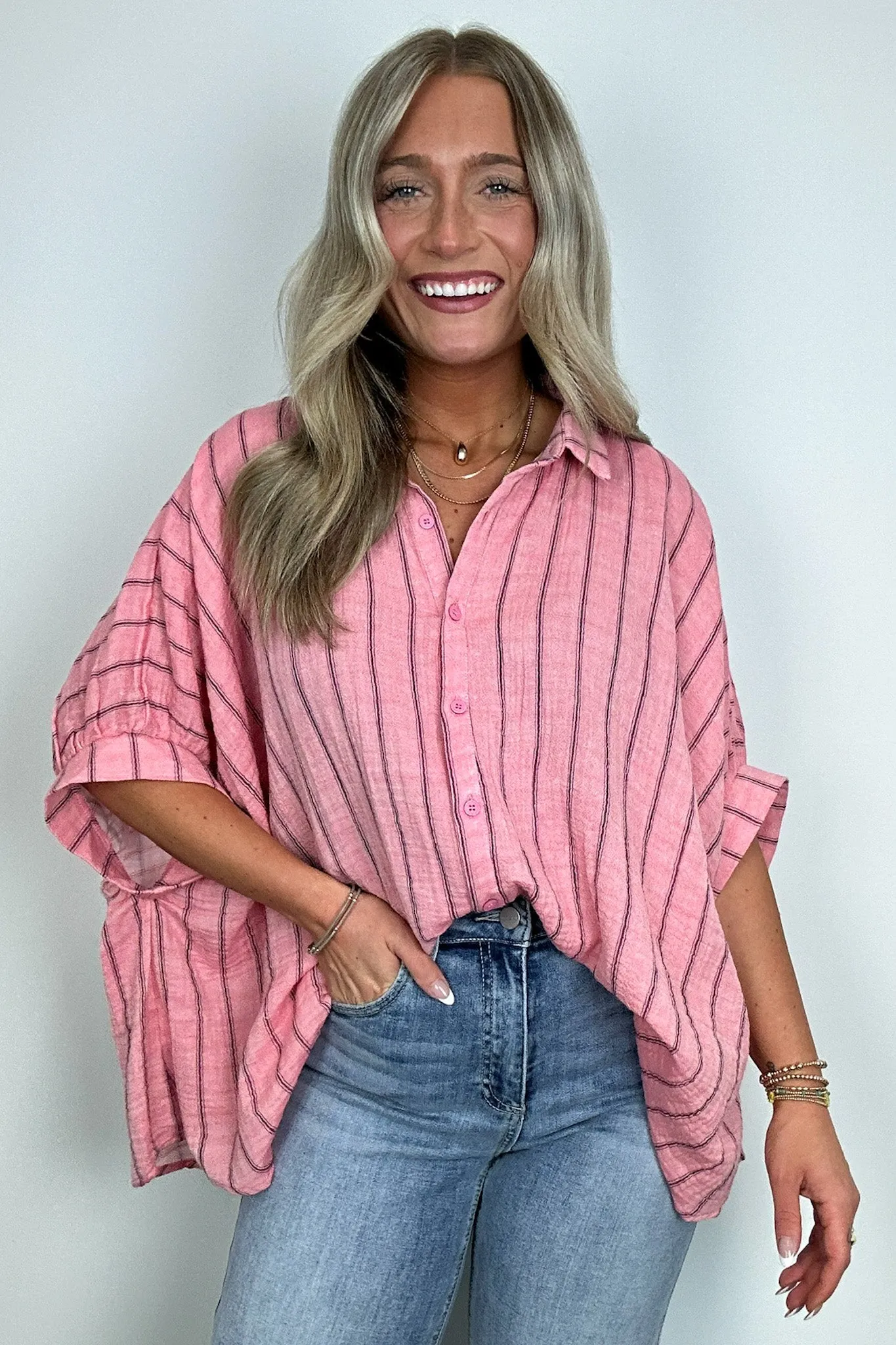 Beckham Oversized Striped Button Down Top - BACK IN STOCK