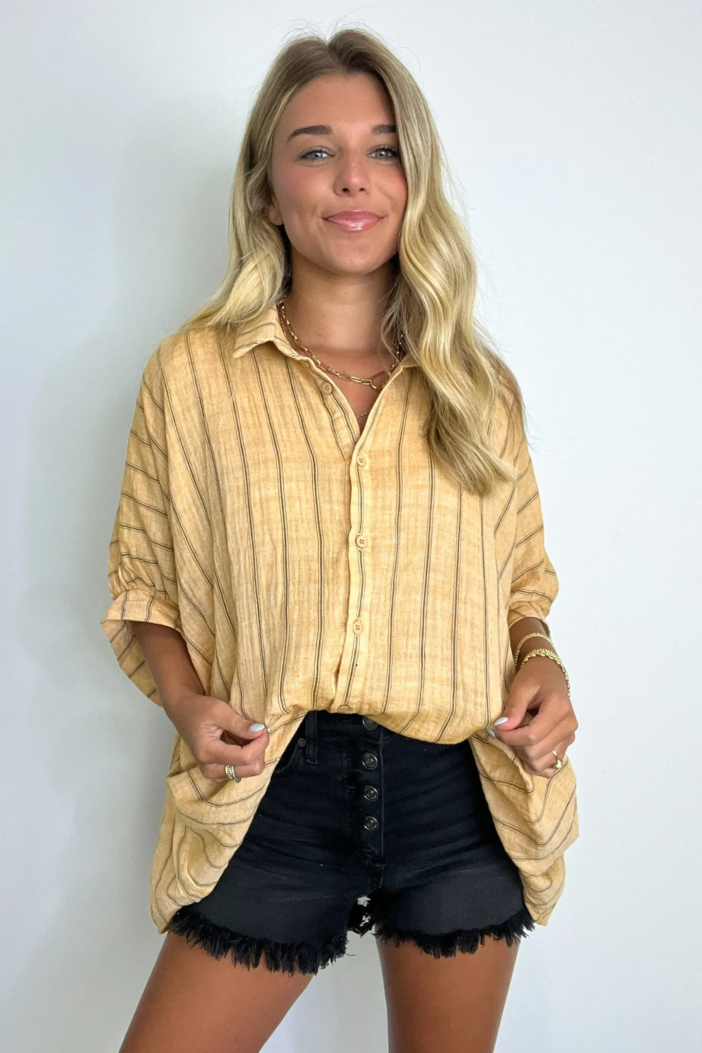 Beckham Oversized Striped Button Down Top - BACK IN STOCK