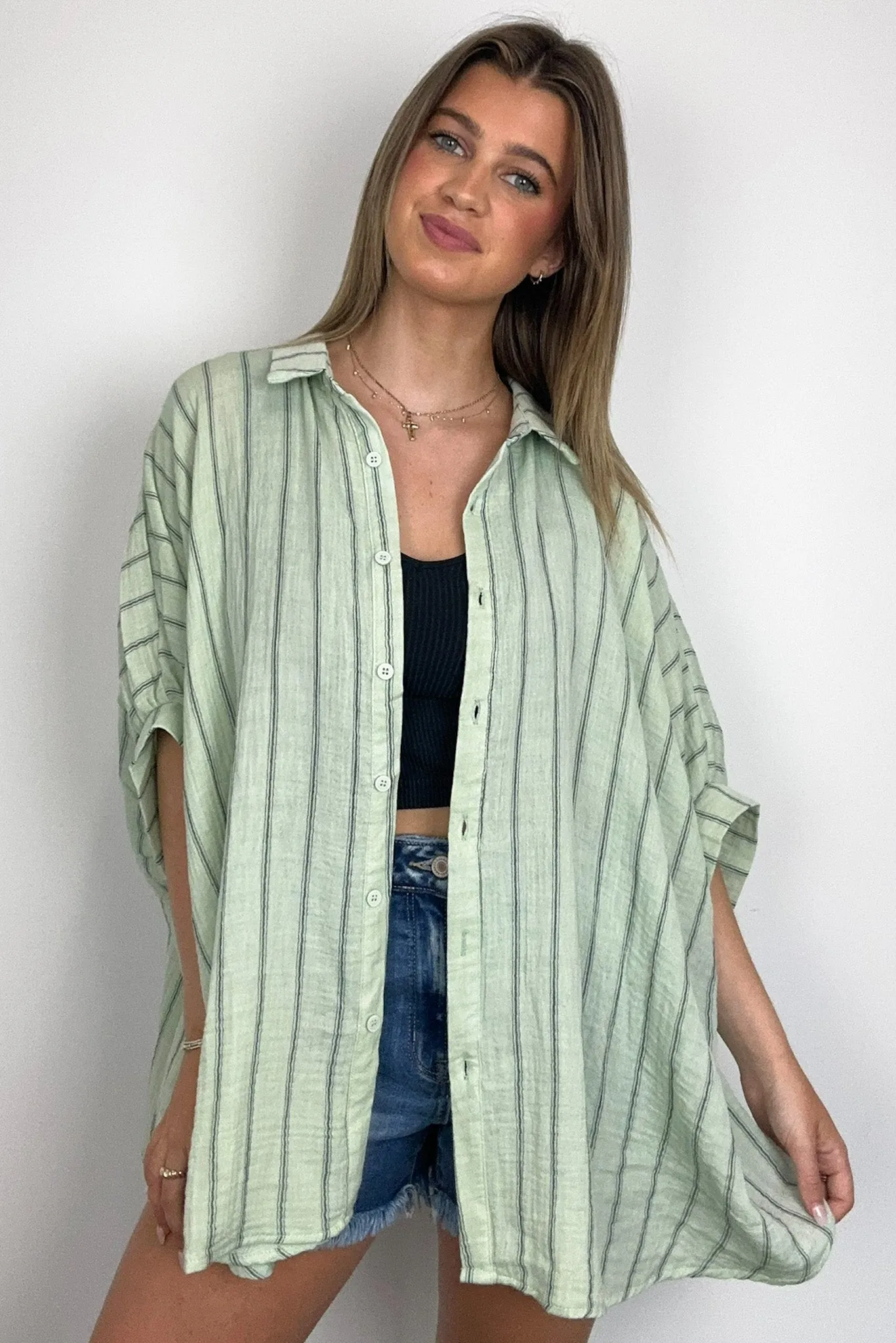 Beckham Oversized Striped Button Down Top - BACK IN STOCK