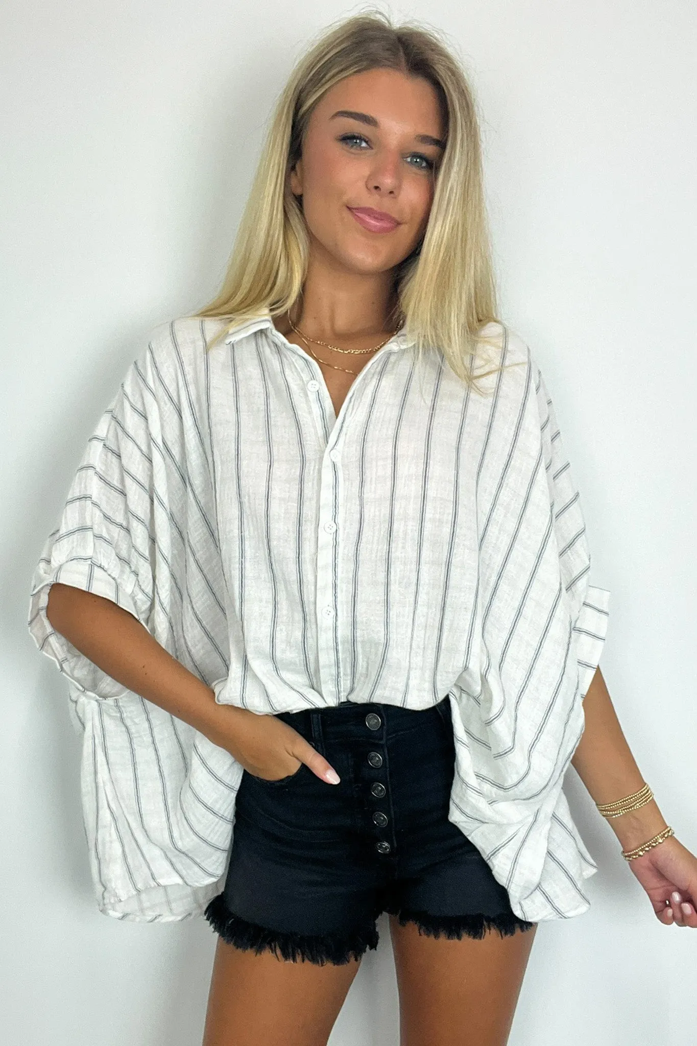 Beckham Oversized Striped Button Down Top - BACK IN STOCK