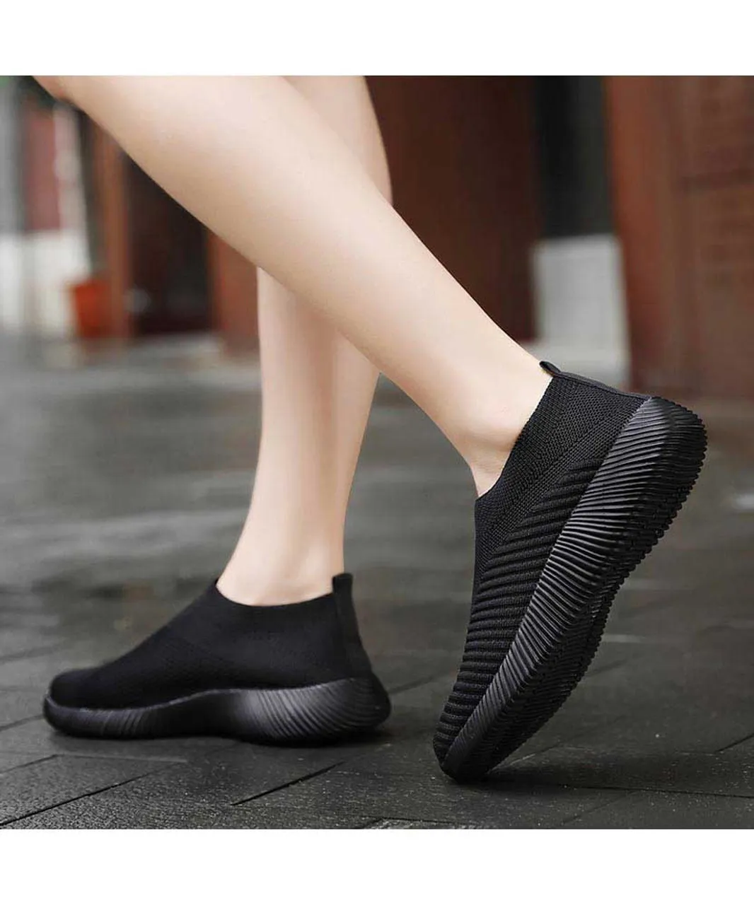 Black texture stripe slip on shoe sneaker