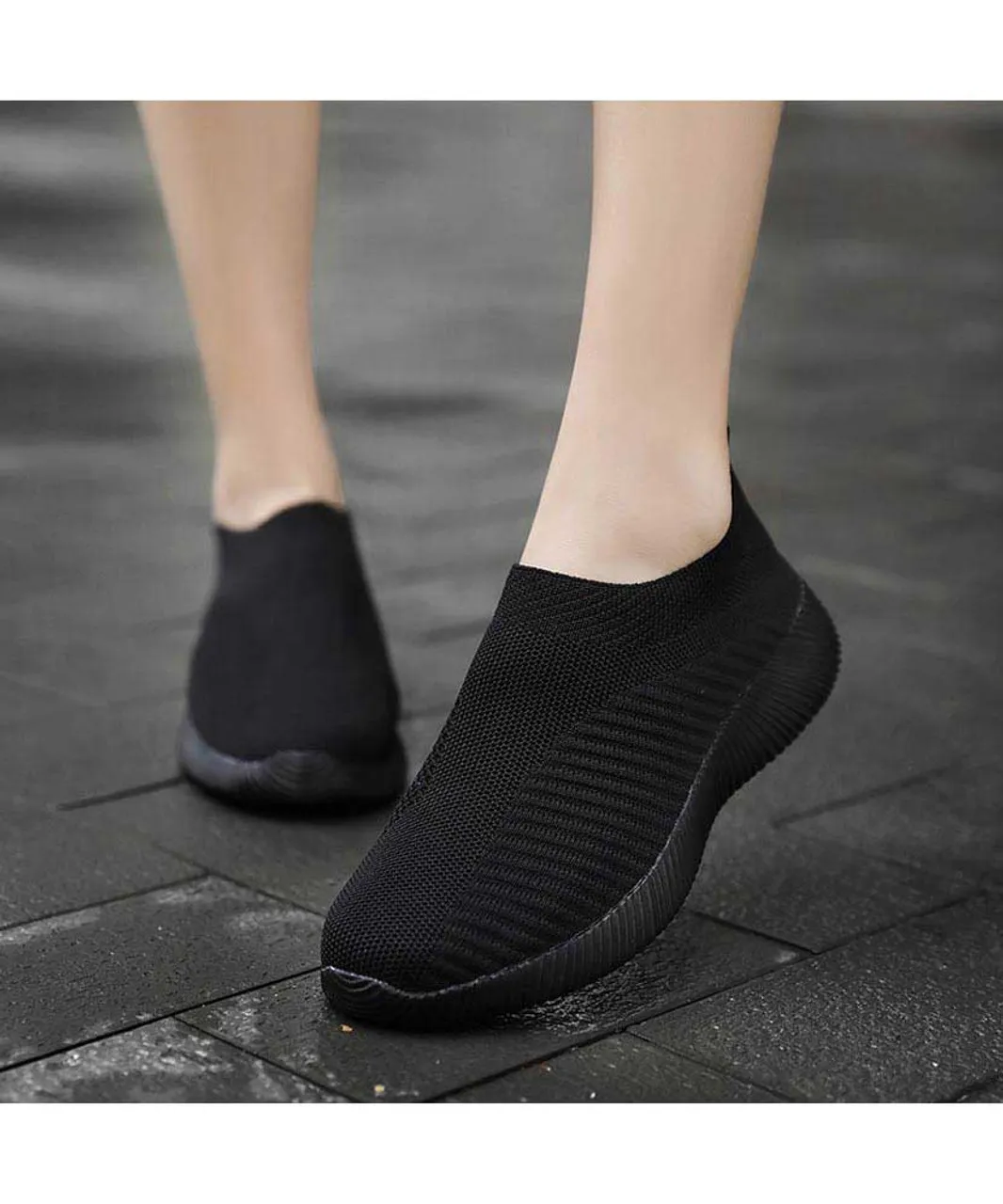 Black texture stripe slip on shoe sneaker