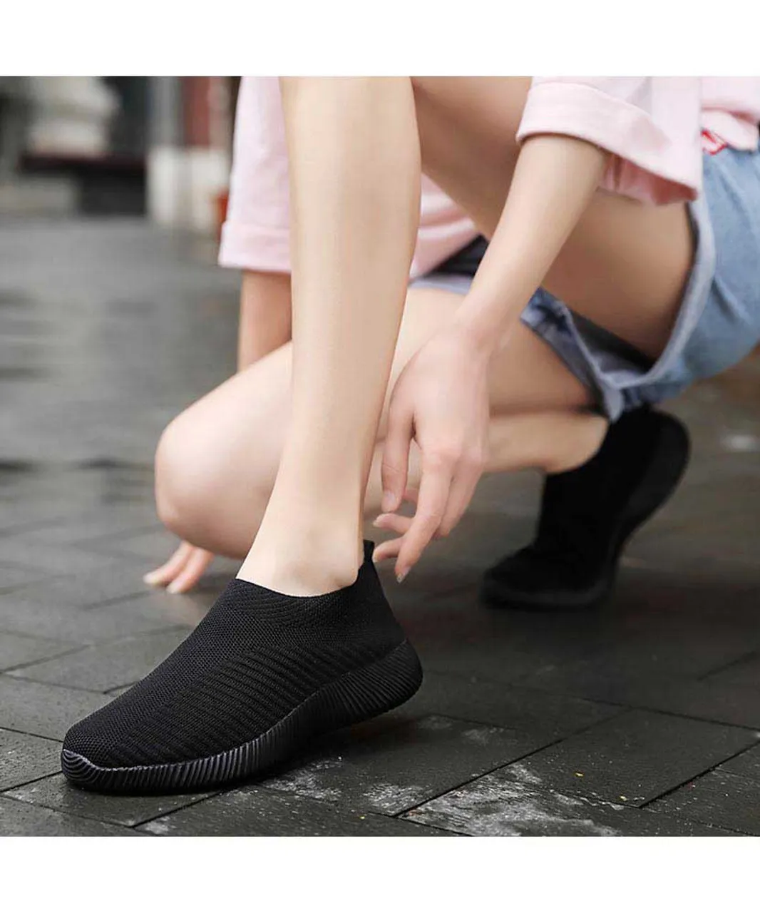 Black texture stripe slip on shoe sneaker