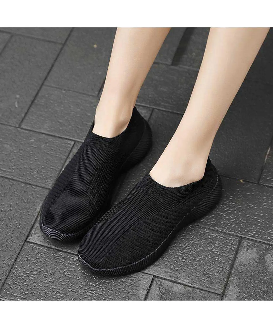 Black texture stripe slip on shoe sneaker