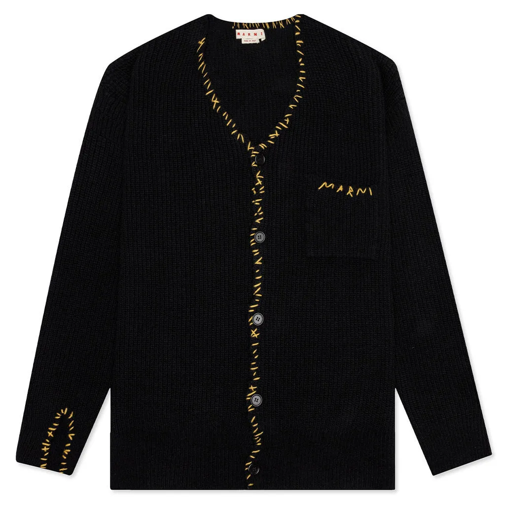 Black Wool Cardigan - Black