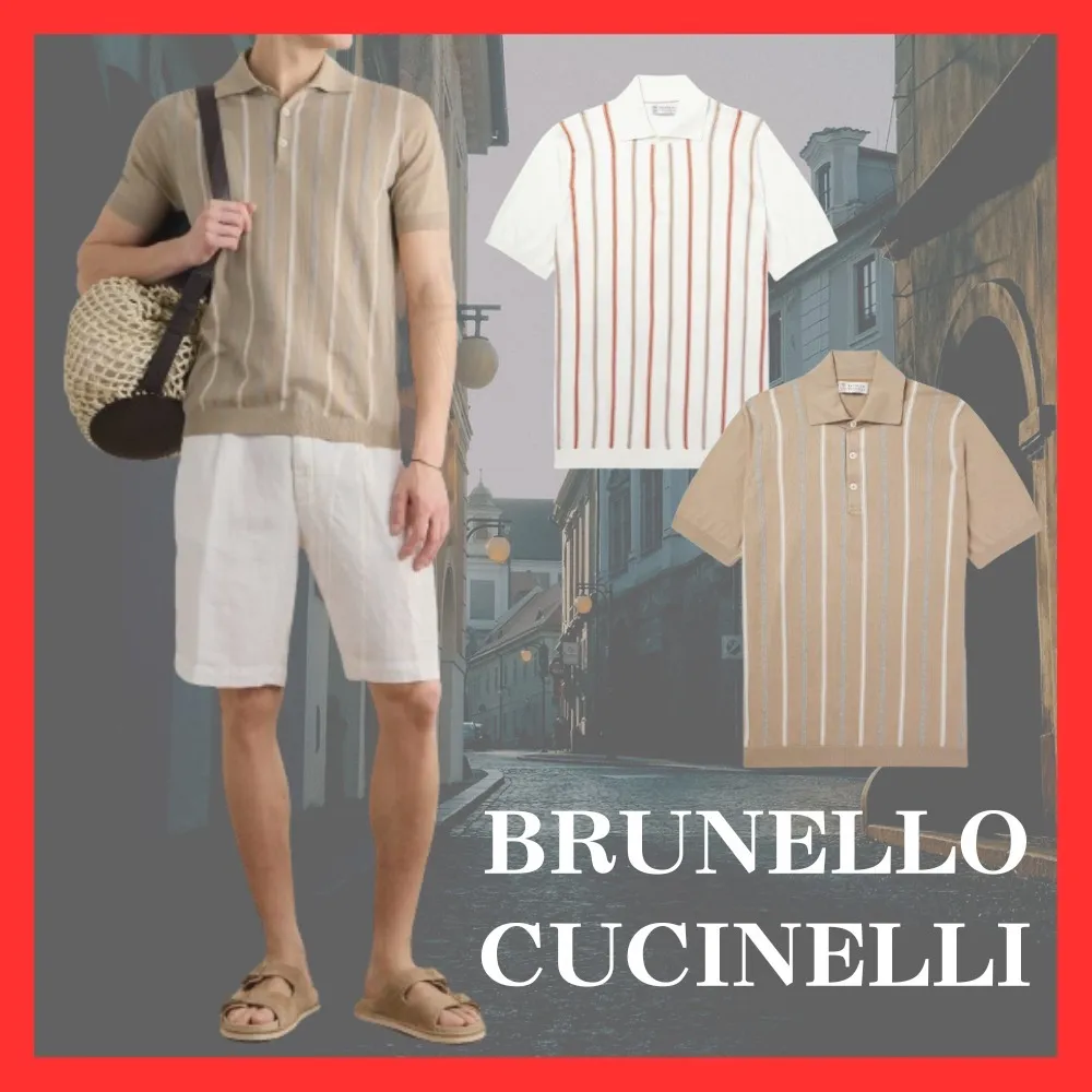 BRUNELLO CUCINELLI  |Pullovers Stripes Unisex Street Style Cotton Short Sleeves