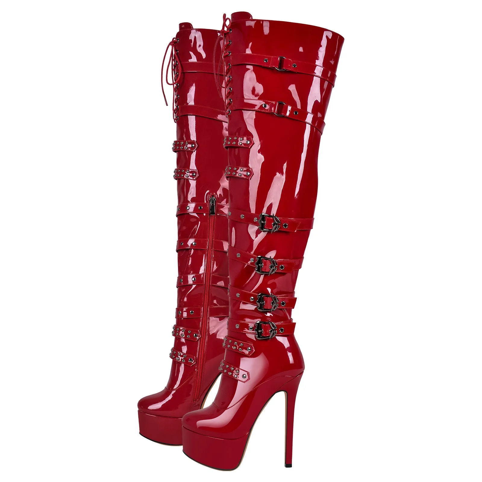 Buckles Round Toe Stilettos Over The Knee Platform Boots