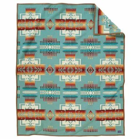 Chief Joseph Pendleton Jacquard Blanket, Aqua Queen Sized