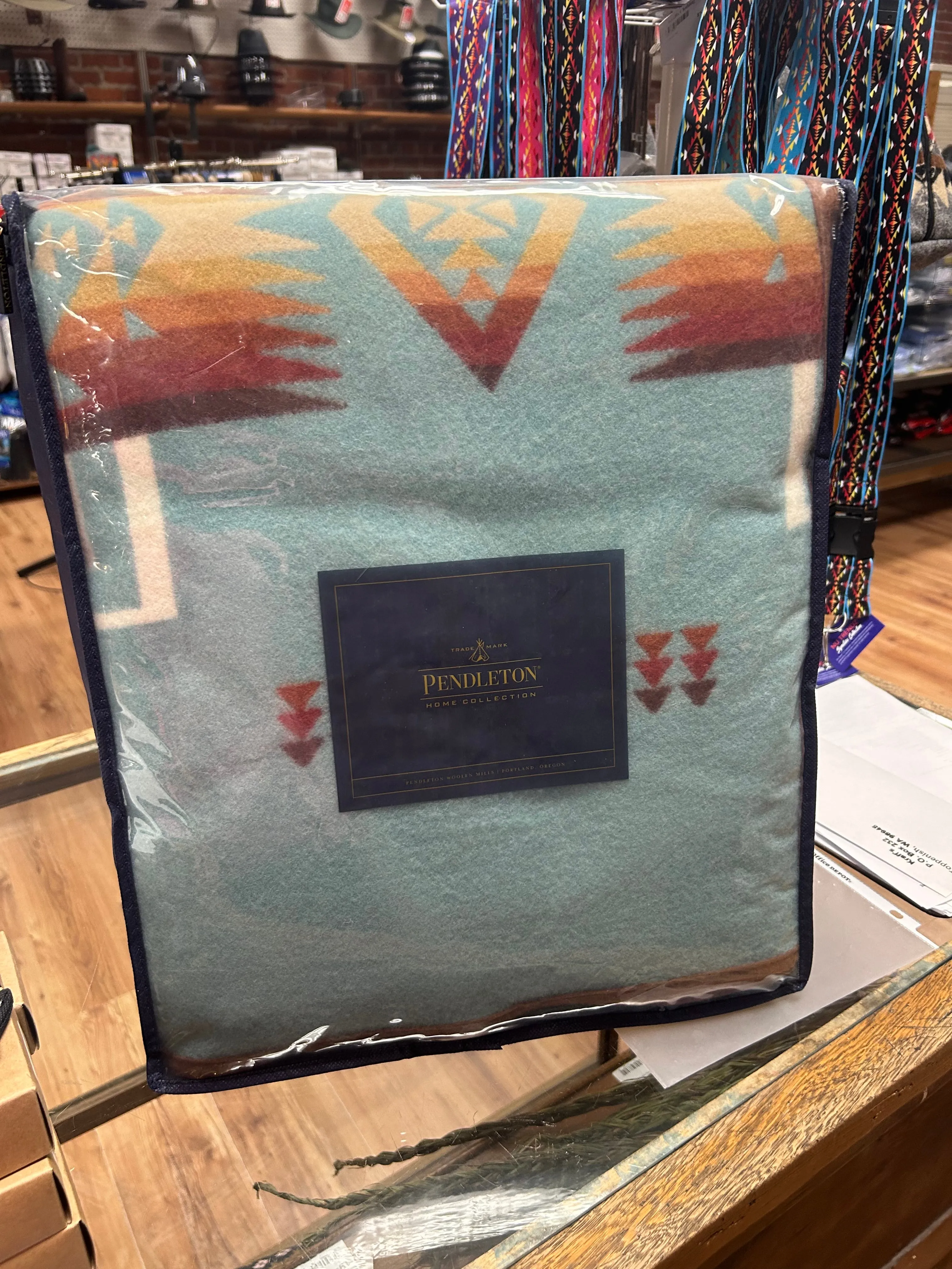 Chief Joseph Pendleton Jacquard Blanket, Aqua Queen Sized