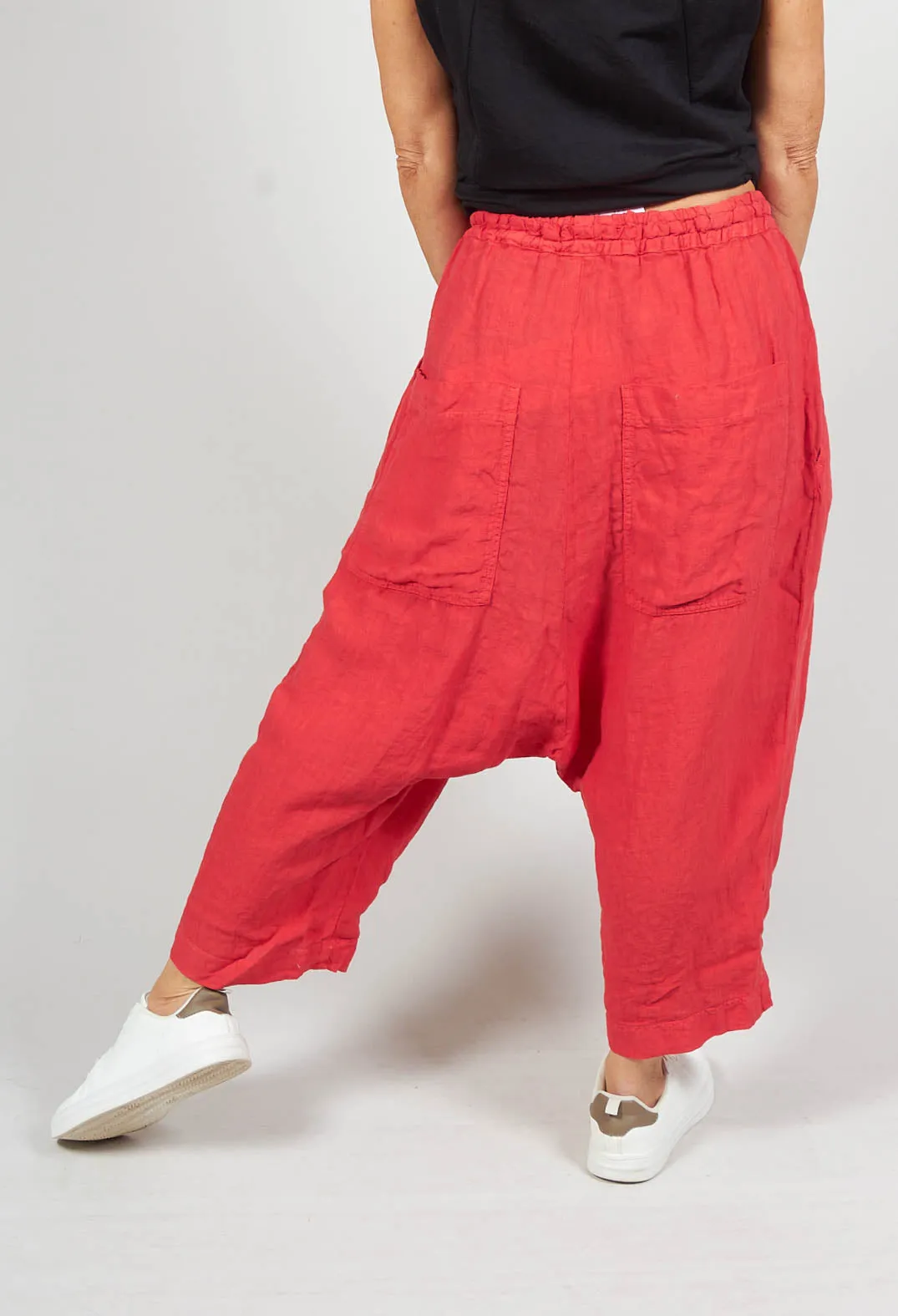 Cropped Linen Trousers in Cherry