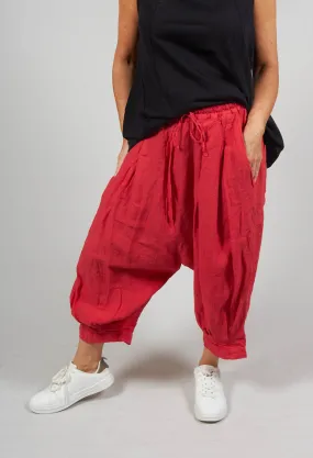 Cropped Linen Trousers in Cherry