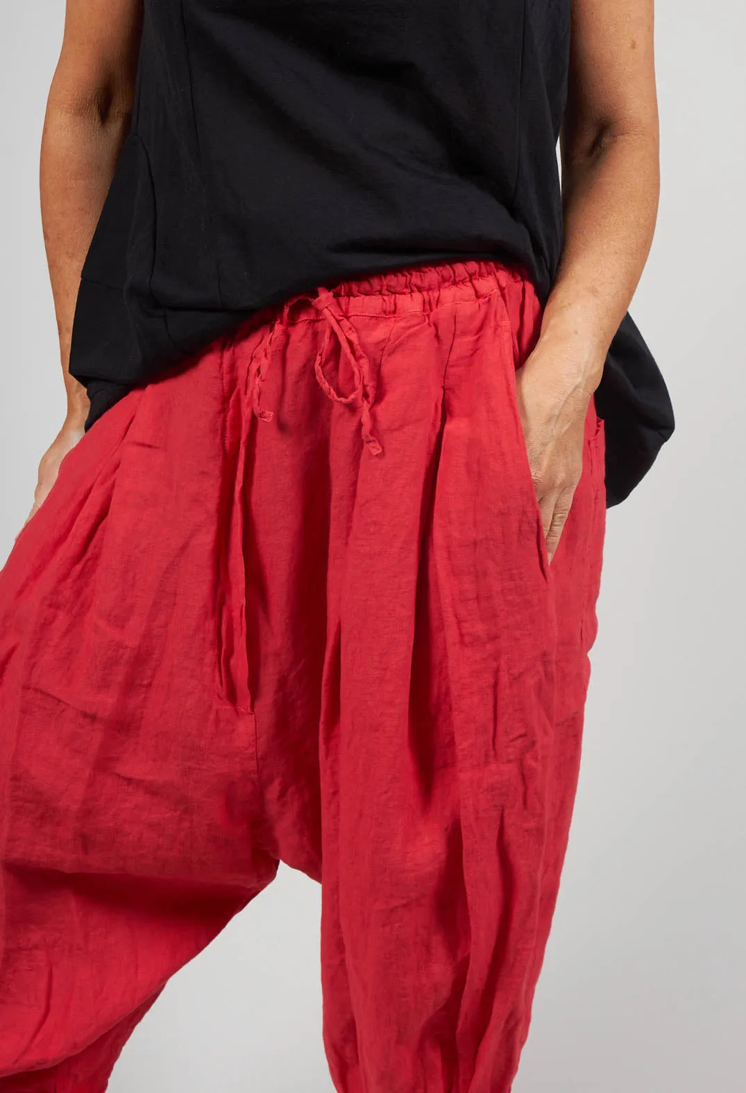 Cropped Linen Trousers in Cherry