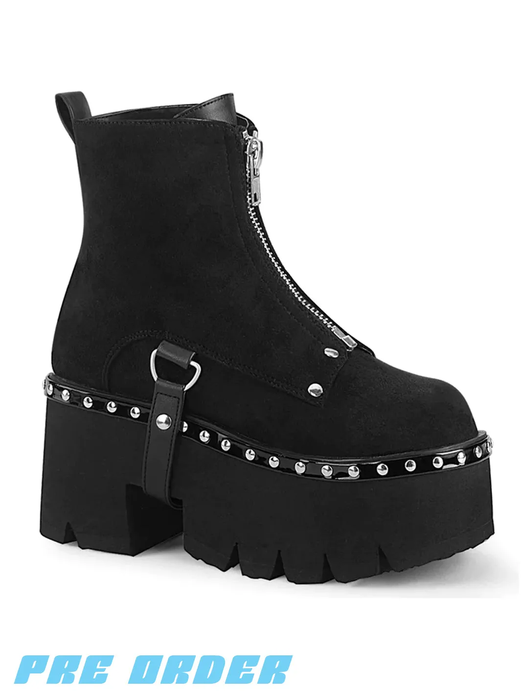 DEMONIA ASHES-100 BOOTS - BLACK VEGAN SUEDE  PRE ORDER 