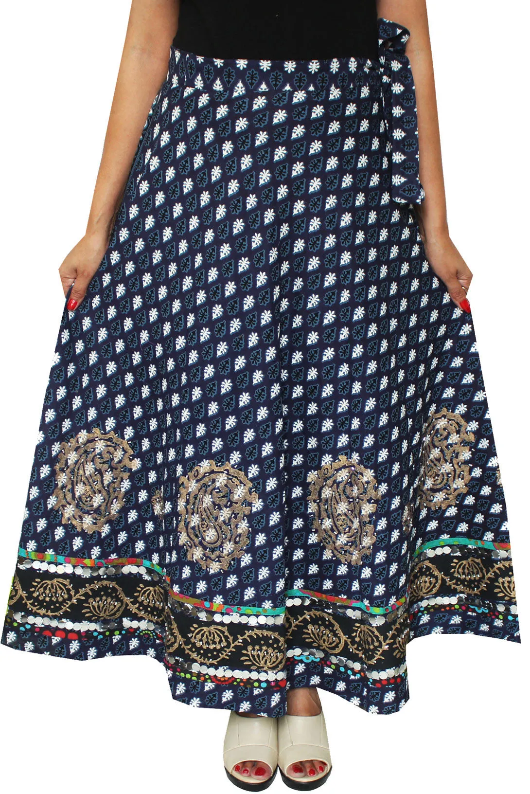 Designer Indian Womens Long Skirt Cotton Wrap Around (Blue)