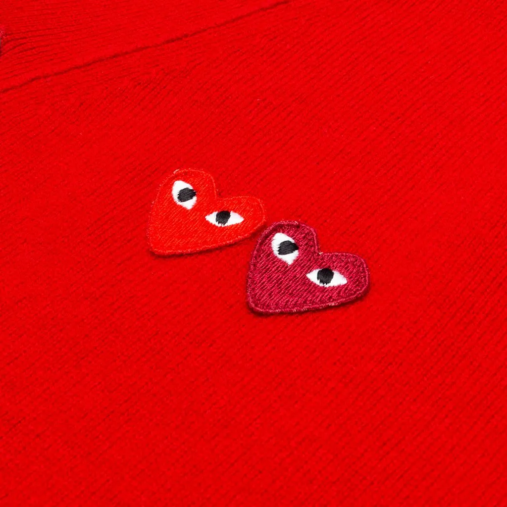 Double Heart Cardigan - Red