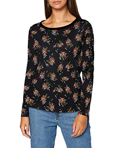 Esprit Floral Print Long Sleeve Organic T-Shirt in Black