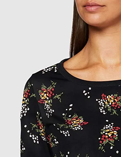 Esprit Floral Print Long Sleeve Organic T-Shirt in Black