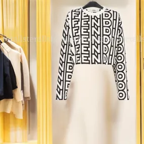 FENDI  |Crew Neck Monogram Long Sleeves Cotton Logos on the Sleeves