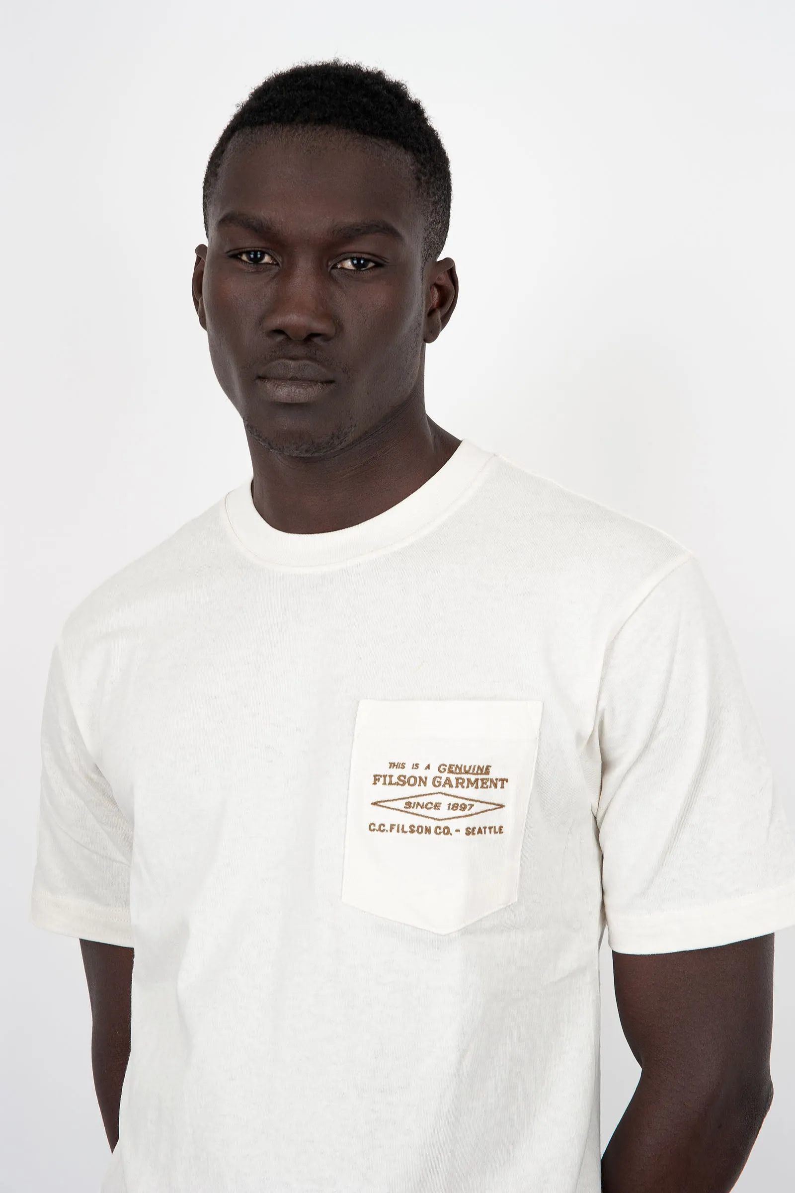 Filson T-Shirt Embroidered Pocket Cotone Bianco Off